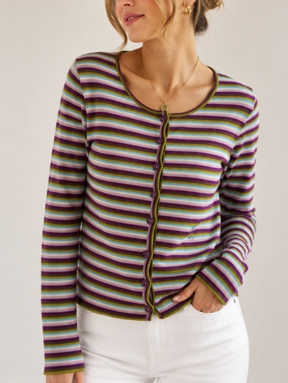 Escada Cardigan Multi Striped Colorful Size L